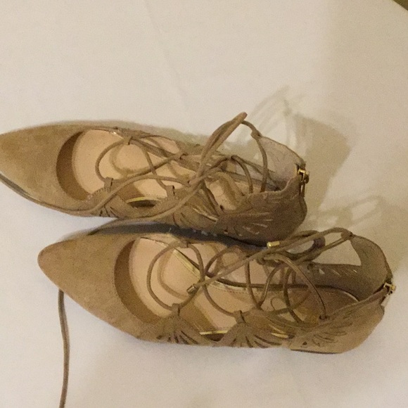 Jessica Simpson Tan Lace Up Ballet Flats Sz 8 - Picture 3 of 5
